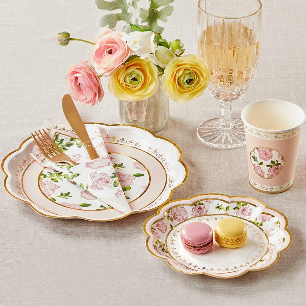 Tea Time Whimsy 78 Piece Party Tableware Set - Pink (16 Guests)