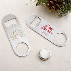 Personalized Silver Oblong Bottle Opener - Holiday