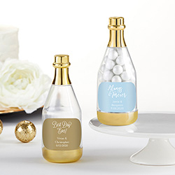 Personalized Gold Metallic Champagne Bottle Favor Container - Wedding (Set of 12)