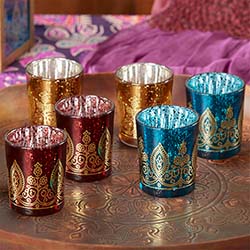 Indian Jewel Henna Glass Votive Holders - Set of 6