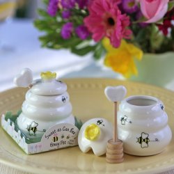 “Sweet As Can Bee” Ceramic Honey Pot with Wooden Dipper 
