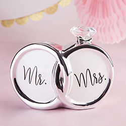 Mr. & Mrs. Diamond Ring Ceramic Bank with Metallic Silver
