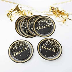 Gold Foil Cheers Premium Paper Plates - Party Time