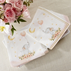 Elephant Baby Shower 2 Ply Paper Napkins - Pink (Set of 30)