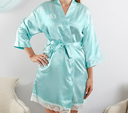 Elegant Lace Kimono Robe - Aqua