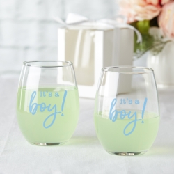 9 oz. Stemless Wine Glass - Its a Boy! (Set of 12)