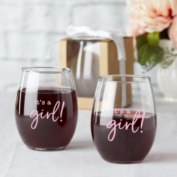 9 oz. Stemless Wine Glass - Its a Girl! (Set of 12)