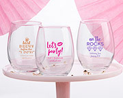 Personalized 9 oz. Stemless Wine Glass - Bachelor & Bachelorette
