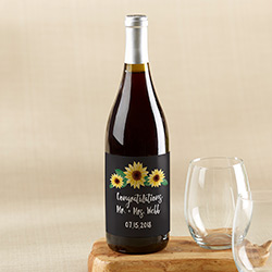 Personalized Wine Bottle Labels - Sunflower