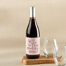 Bridal Party Proposal Wine Bottle Label - Pink (Set of 6)