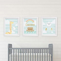 Personalized Noahs Ark Nursery Décor Wall Art (Set of 3 Prints)