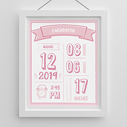 Personalized Newborn Infographic Nursery Décor Wall Art (Multiple Colors Available)